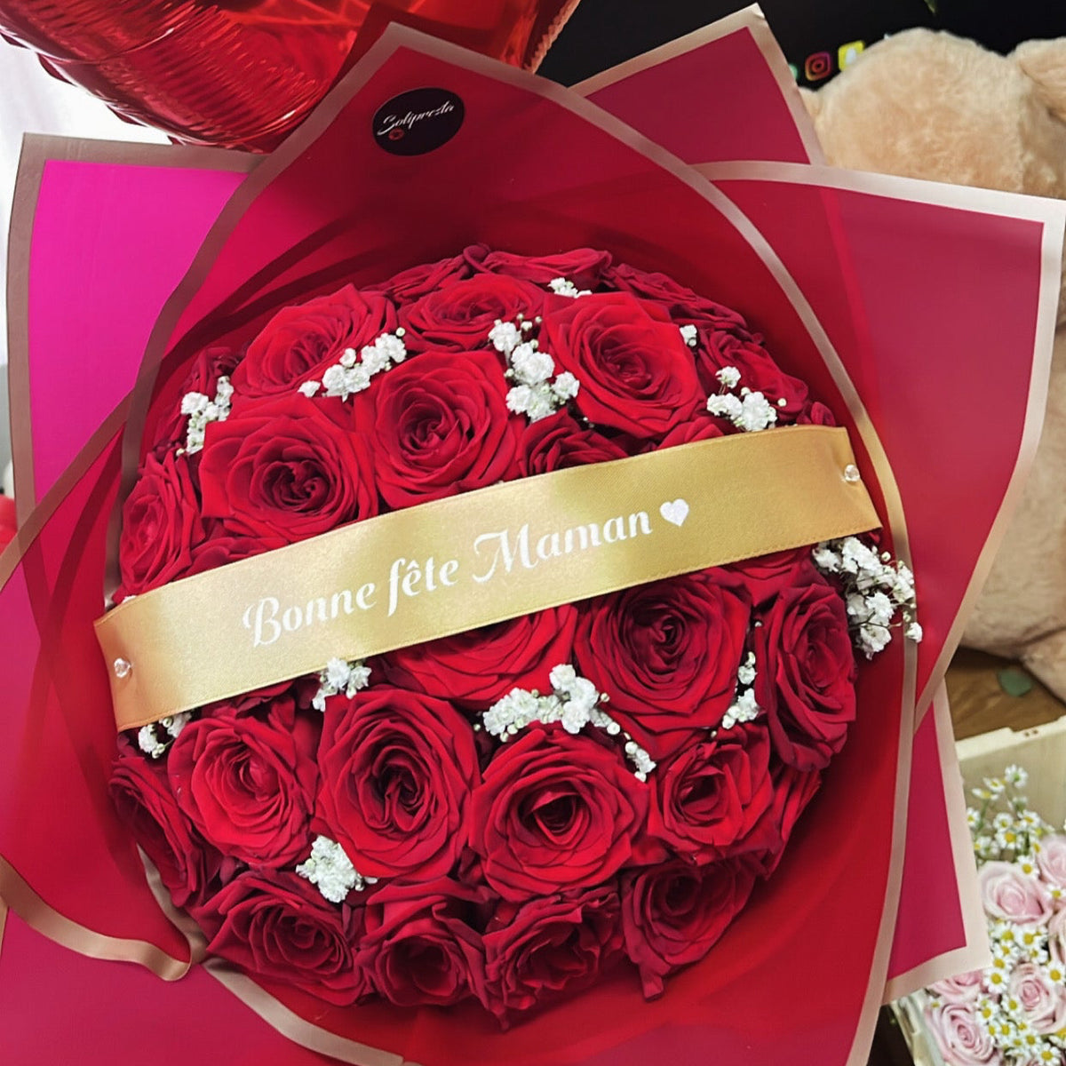 Bouquets de roses personnalisation ruban