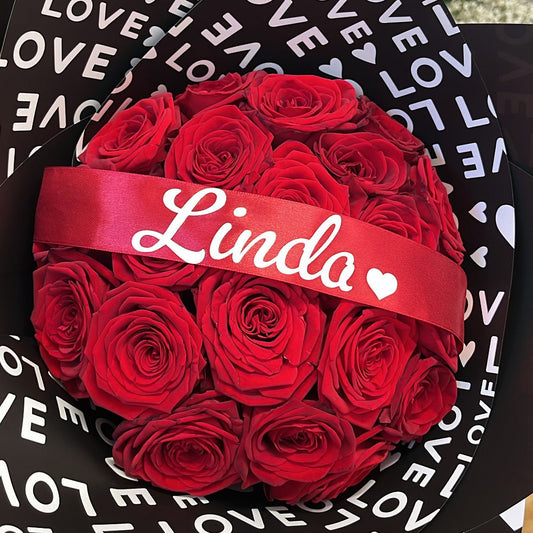 Bouquets de roses personnalisation ruban