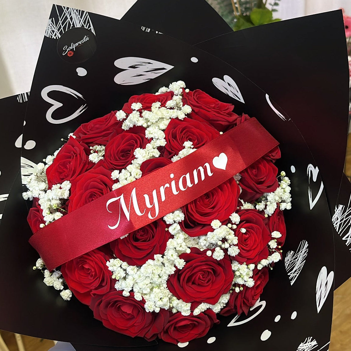 Bouquets de roses personnalisation ruban