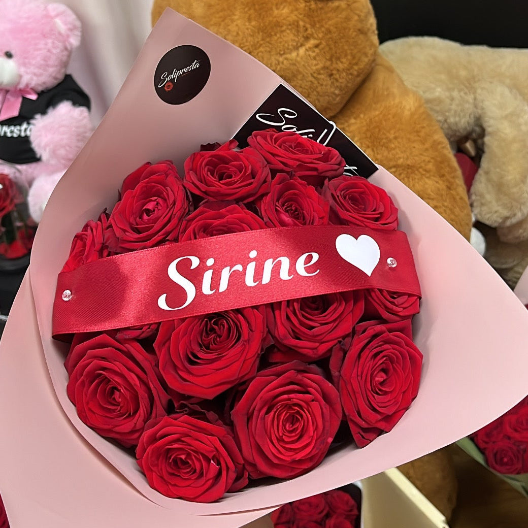 Bouquets de roses personnalisation ruban