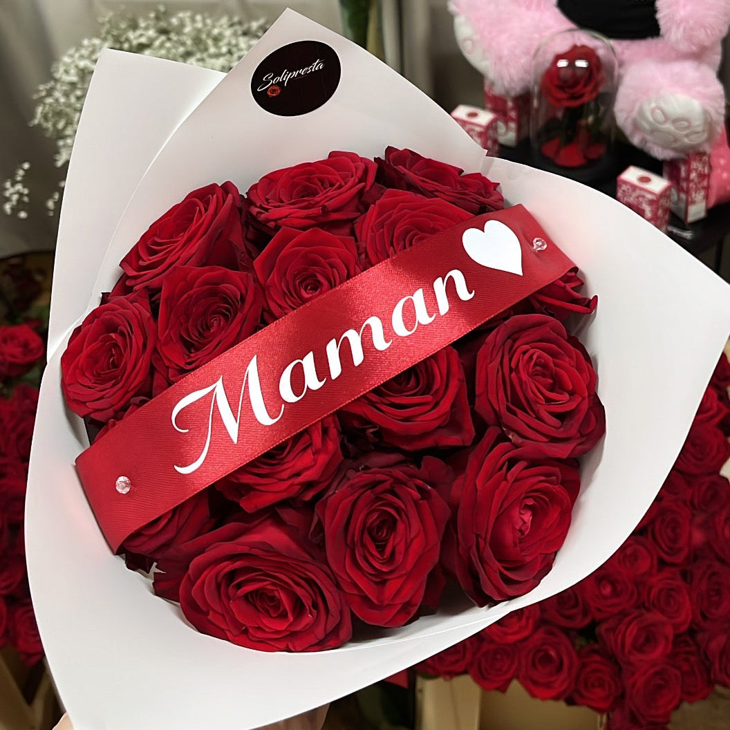Bouquets de roses personnalisation ruban