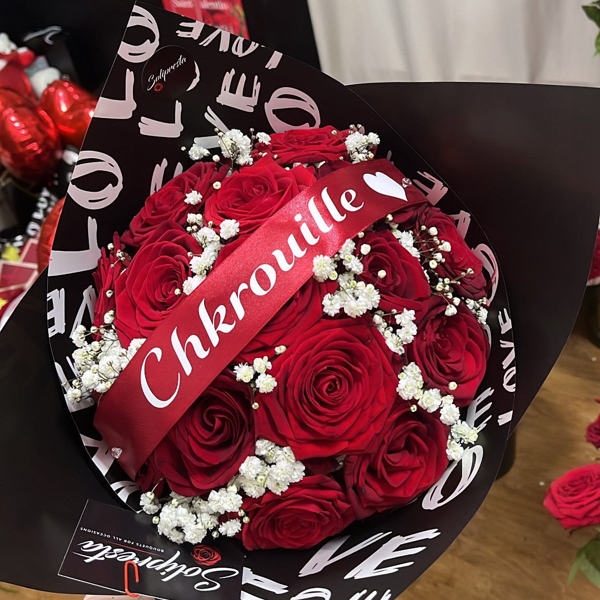 Bouquets de roses personnalisation ruban