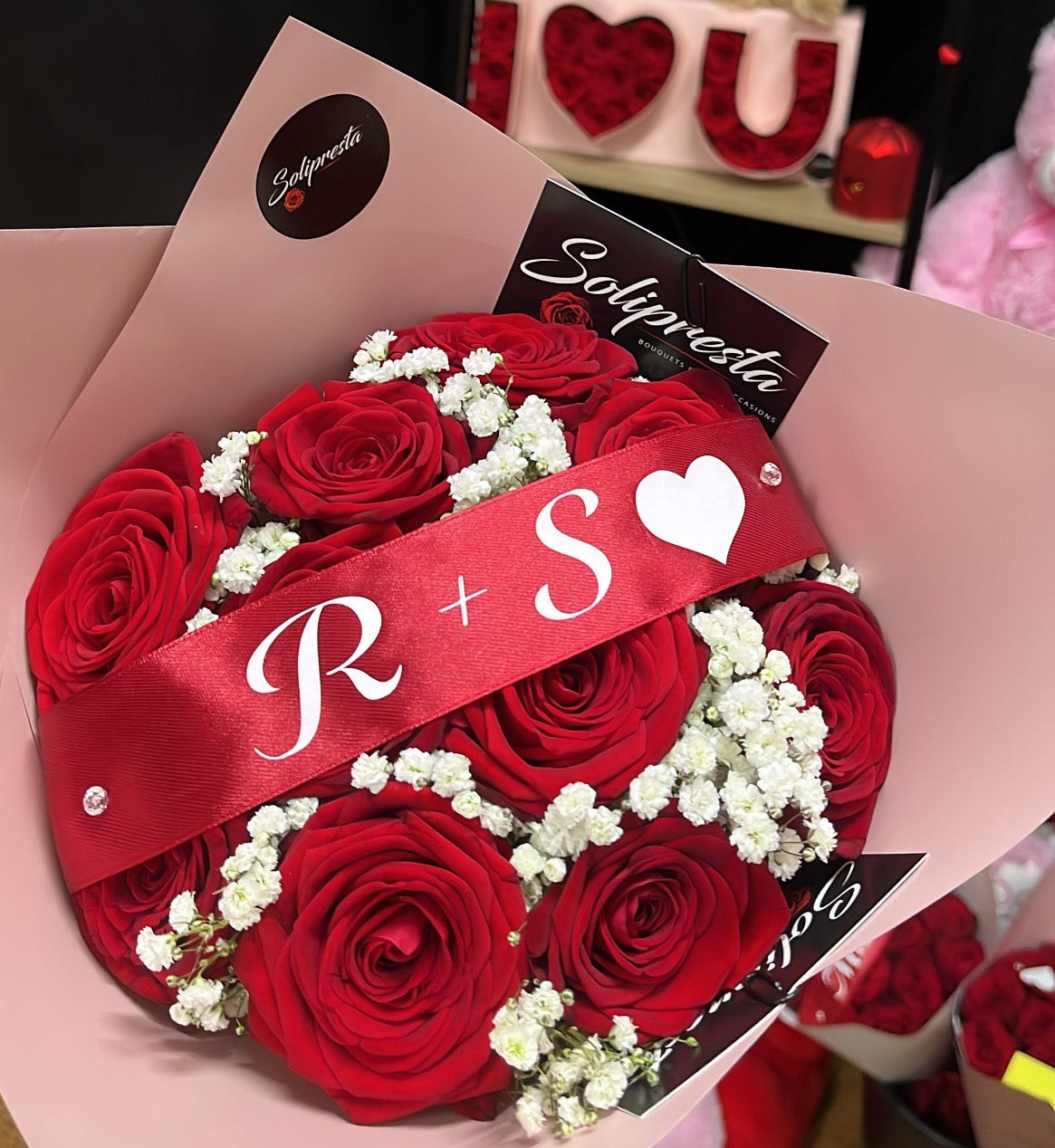 Bouquets de roses personnalisation ruban