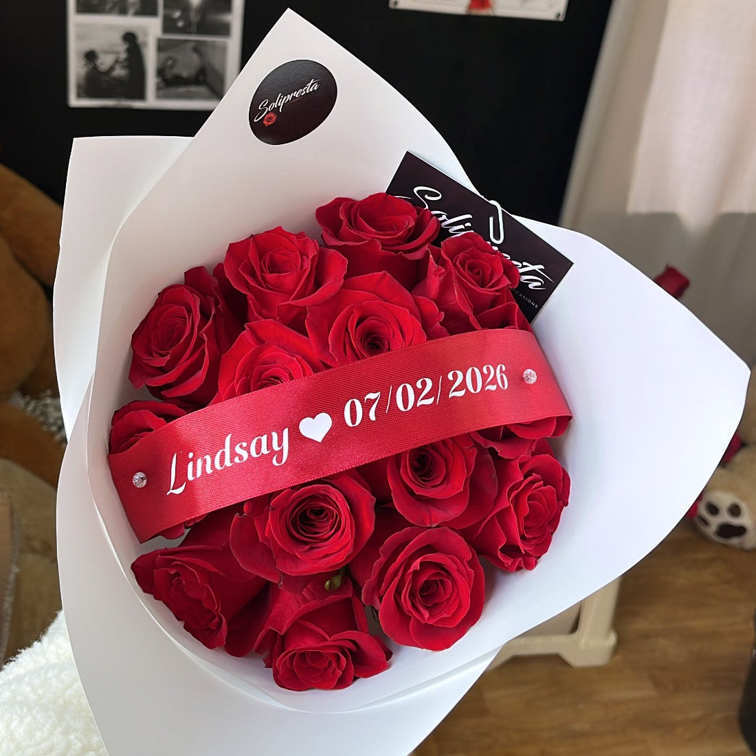 Bouquets de roses personnalisation ruban